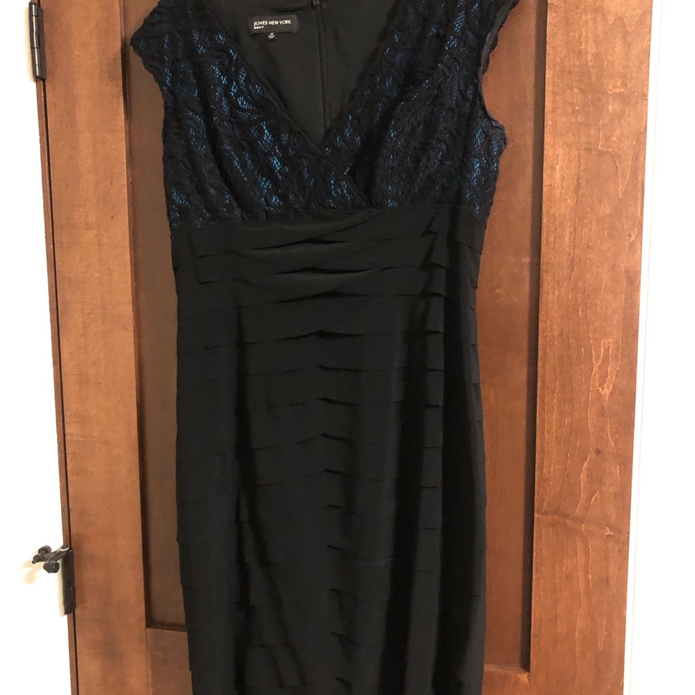 Jones New York Black and Blue Lace Midi Dress